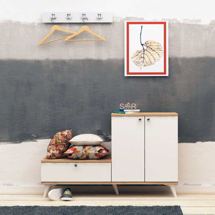 Hanah Home Recibidor con Zapatero, Cajón y Perchero de Roble y Blanco - Mueble de Entrada con Almacenamiento en Tablero de Partículas Melaminado 18mm - Ancho 120cm